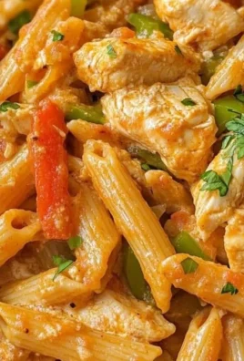 Creamy chicken fajita pasta dish with colorful bell peppers and spices