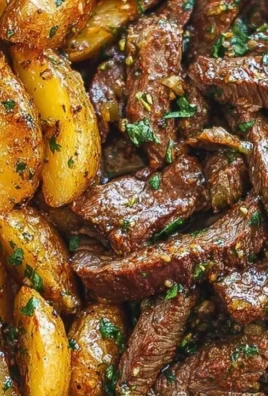 Garlic Butter Steak Bites and Potatoes Skillet recipe with savory steak and herbs.