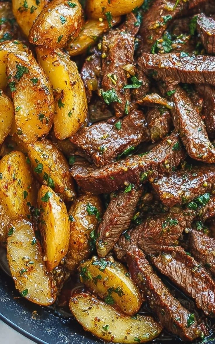 Garlic Butter Steak Bites and Potatoes Skillet