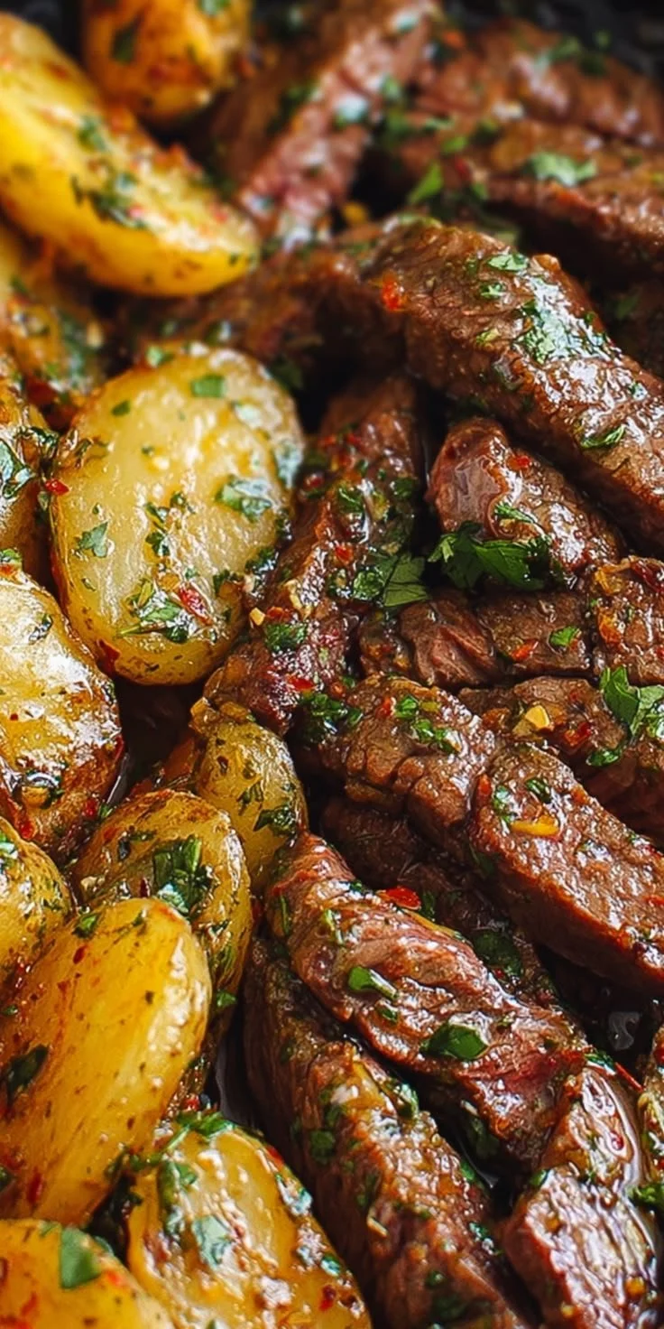 Garlic Butter Steak Bites and Potatoes Skillet