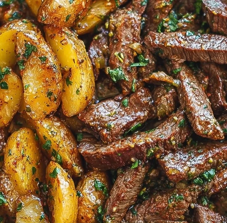 Garlic Butter Steak Bites and Potatoes Skillet