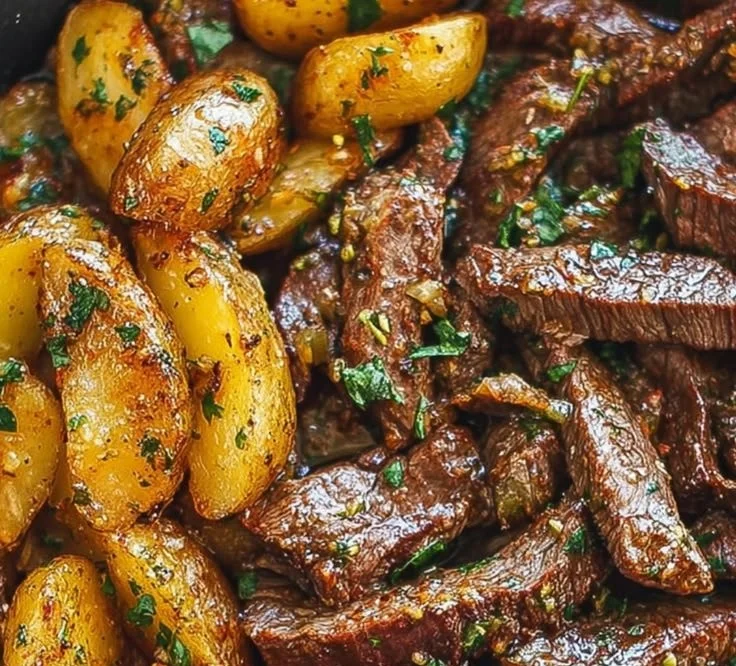 Garlic Butter Steak Bites and Potatoes Skillet