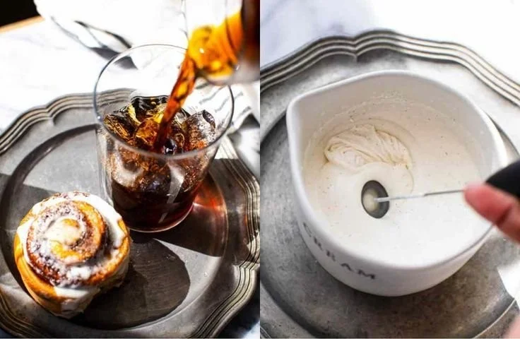 Homemade maple cream cold brew ready to enjoy in a glass with ice
