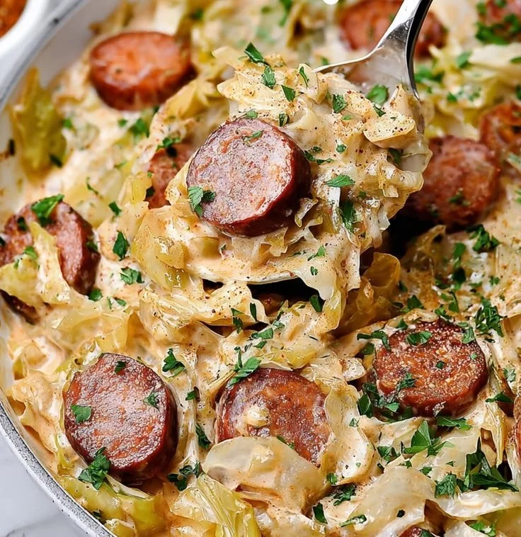 Keto TikTok Cajun Sausage Cabbage Alfredo