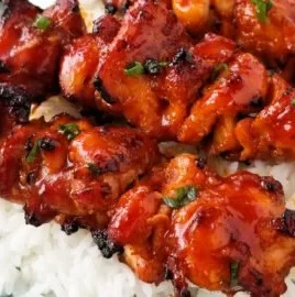 Delicious Korean chicken skewers grilled to perfection with vibrant colors.