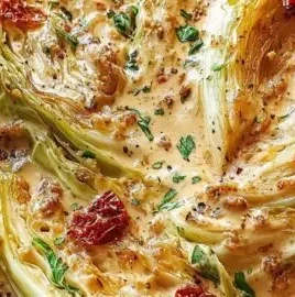 Delicious melting cabbage in creamy Tuscan love sauce for a romantic dinner