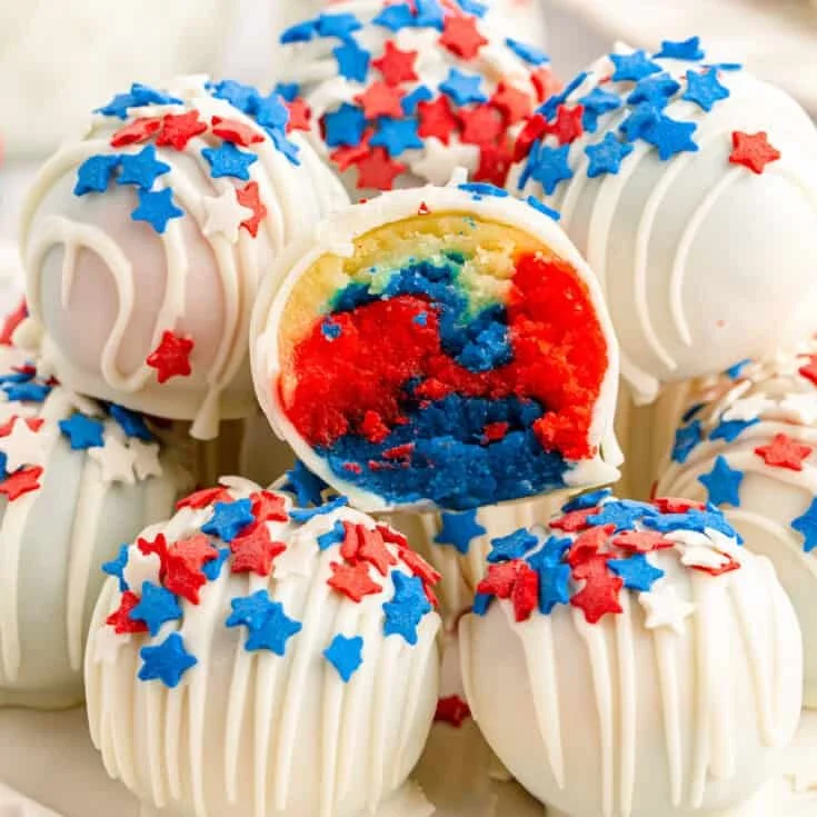 Festive red, white, and blue cake balls for patriotic celebrations
