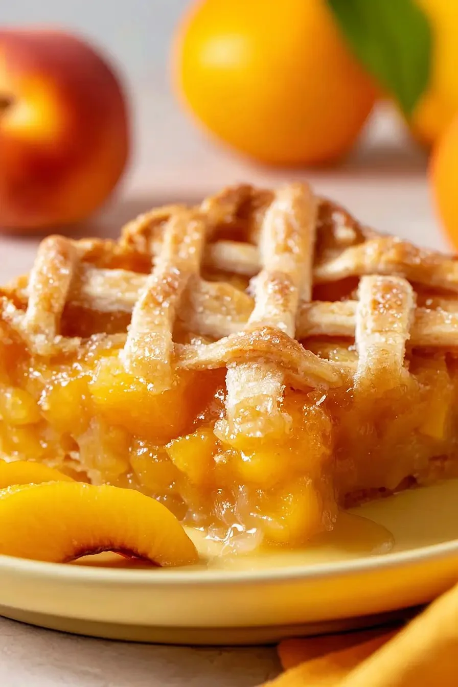 Delicious old fashioned peach cobbler served in a rustic dish