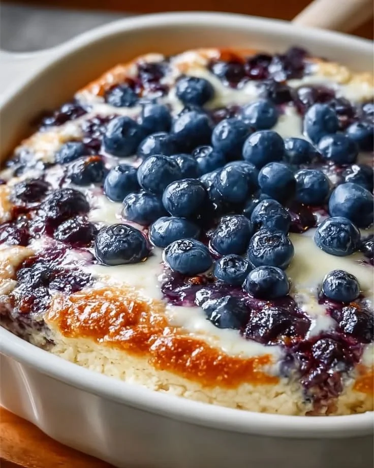 Blueberry Cottage Cheese Breakfast Bake served in a dish