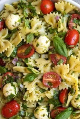 Bow Tie Pasta Salad with fresh vegetables and dressing