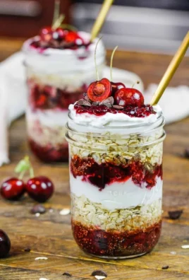 Bowl of Cherry Overnight Oats topped with fresh cherries and nuts
