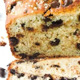 Delicious Chocolate Chip Greek Yogurt Banana Bread loaves on a wooden table