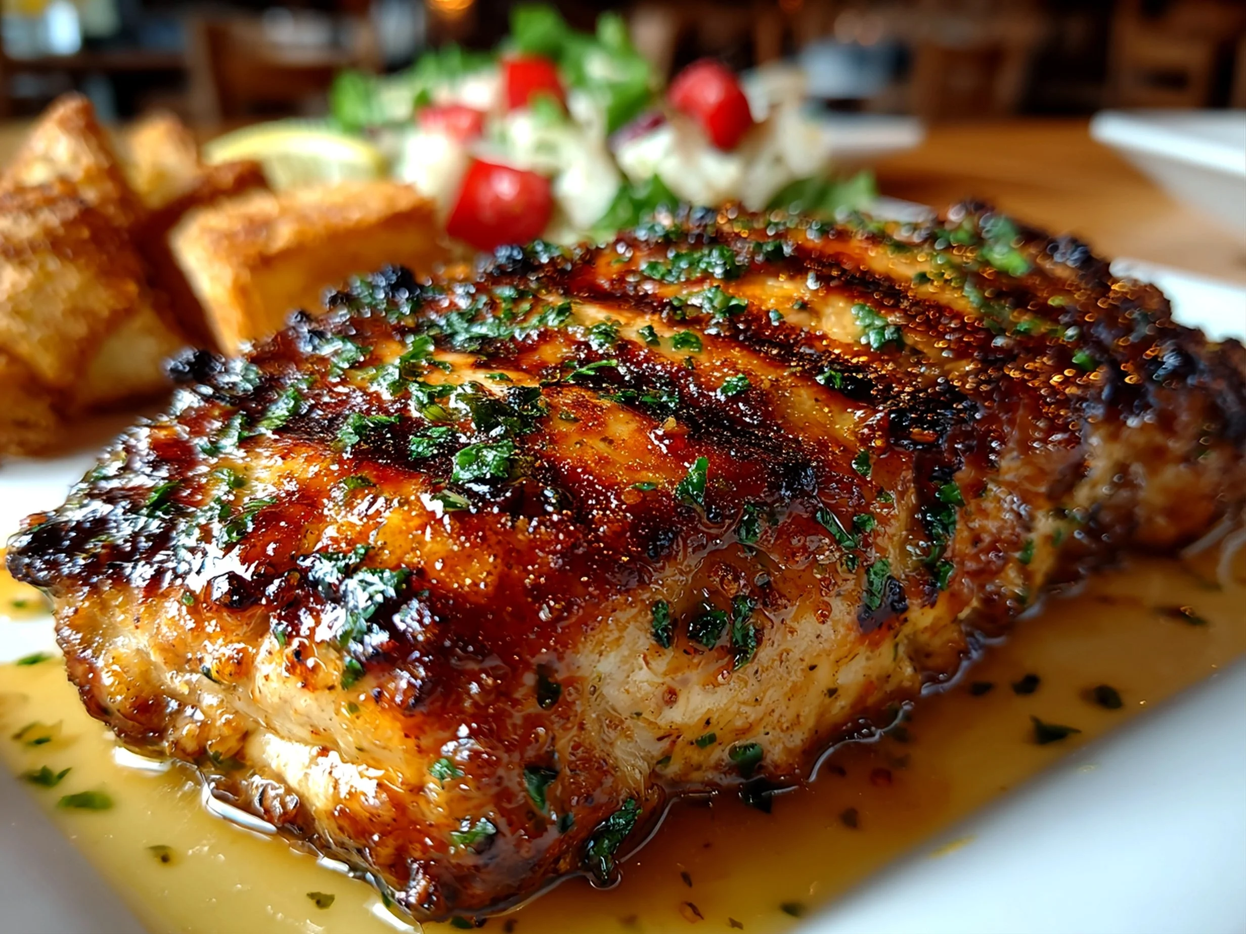 Copycat Texas Roadhouse grilled chicken served with sides on a plate