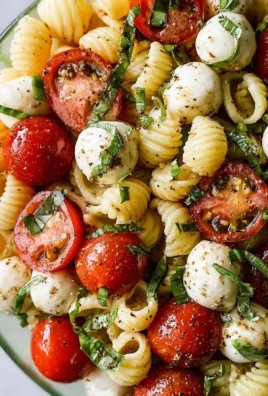 Creamy Caprese Pasta Salad with fresh mozzarella, tomatoes, and basil.