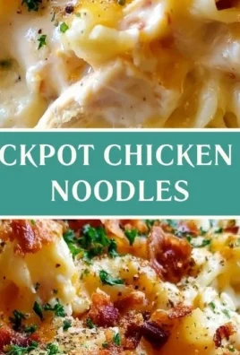 Crockpot chicken and noodles dish served in a bowl