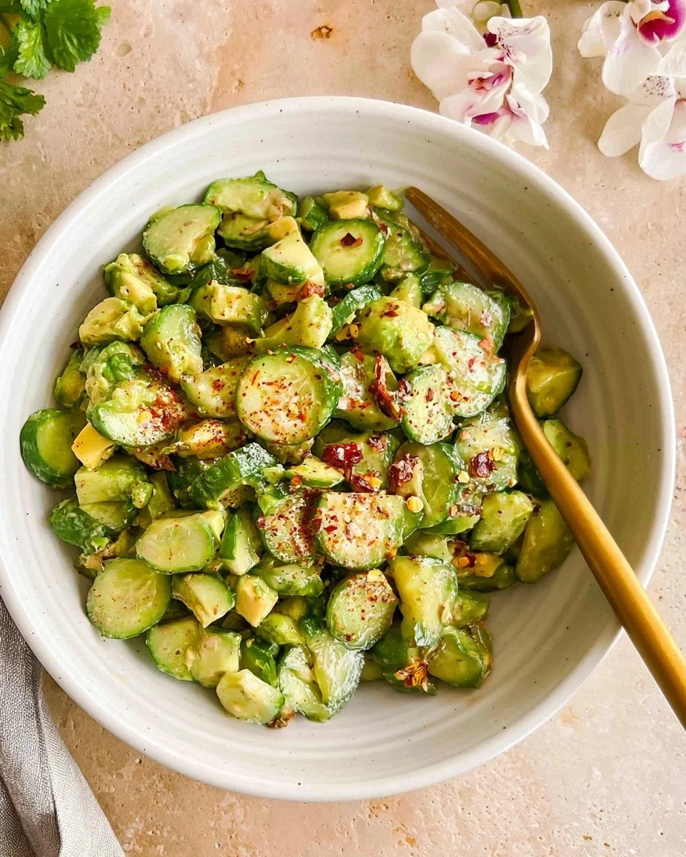 Delicious cucumber avocado salad, creamy texture, ready in 10 minutes