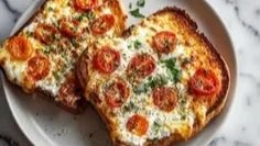 Air fryer cottage cheese pizza toast served with fresh toppings