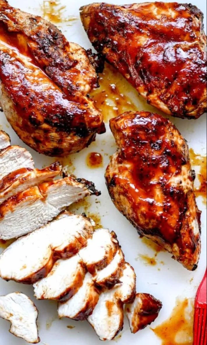 Deliciously grilled easy juicy BBQ chicken on a platter