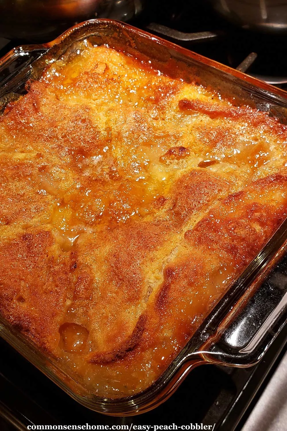 Delicious homemade peach cobbler dessert served fresh from the oven