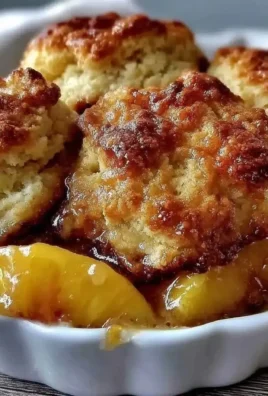 Slice of easy peach cobbler with cream cheese biscuit topping on a plate