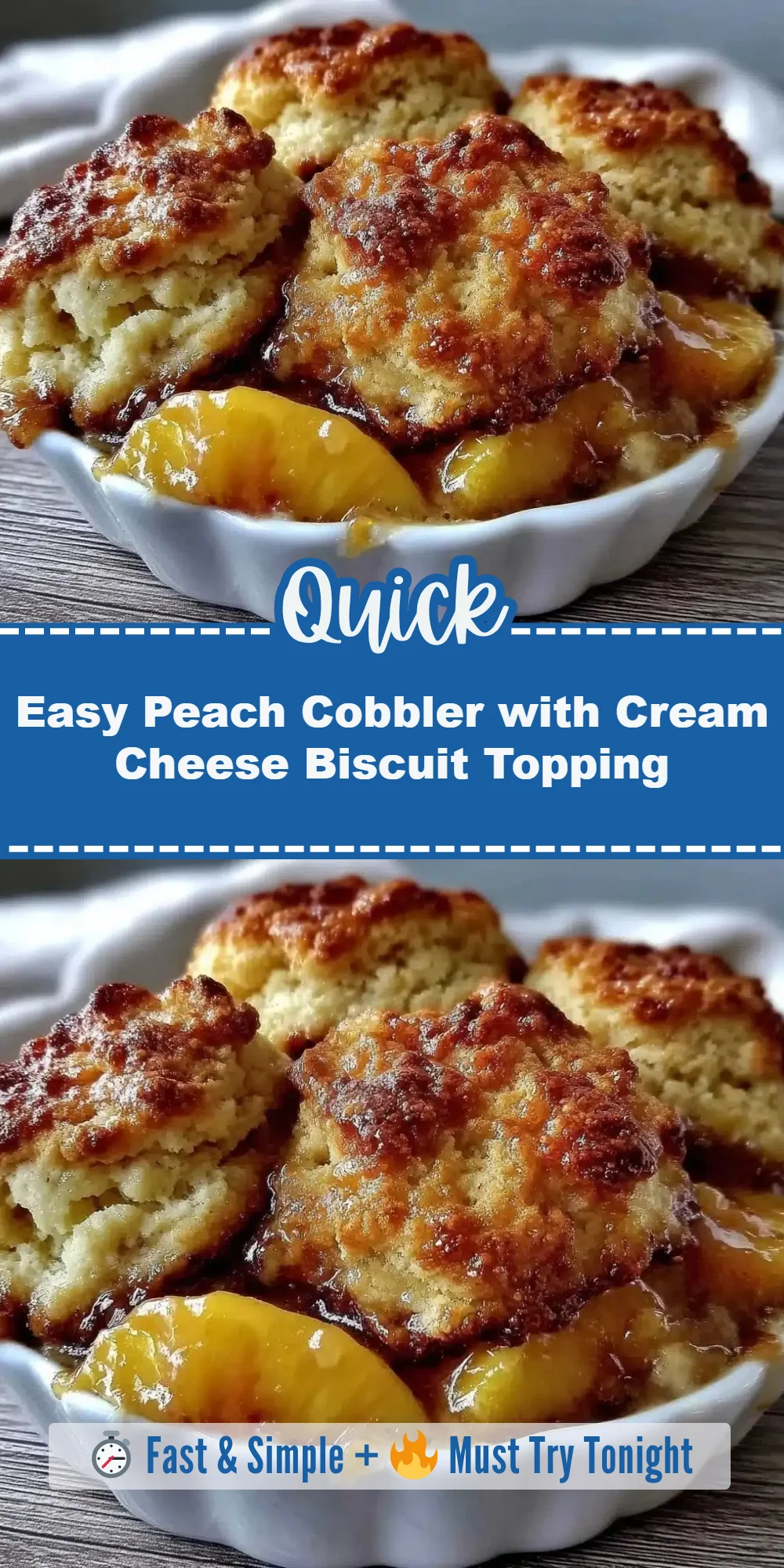 Easy Peach Cobbler with Cream Cheese Biscuit Topping