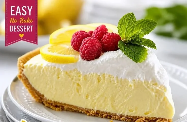 Delicious Frozen Lemonade Pie with Graham Cracker Crust served on a plate
