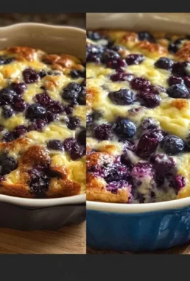 High protein blueberry cottage cheese breakfast bake topped with fresh blueberries