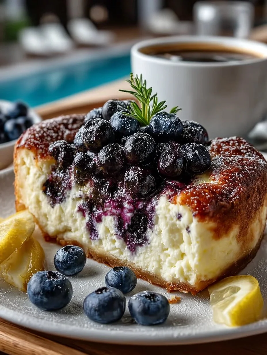 Delicious high-protein lemon blueberry breakfast bake with cottage cheese