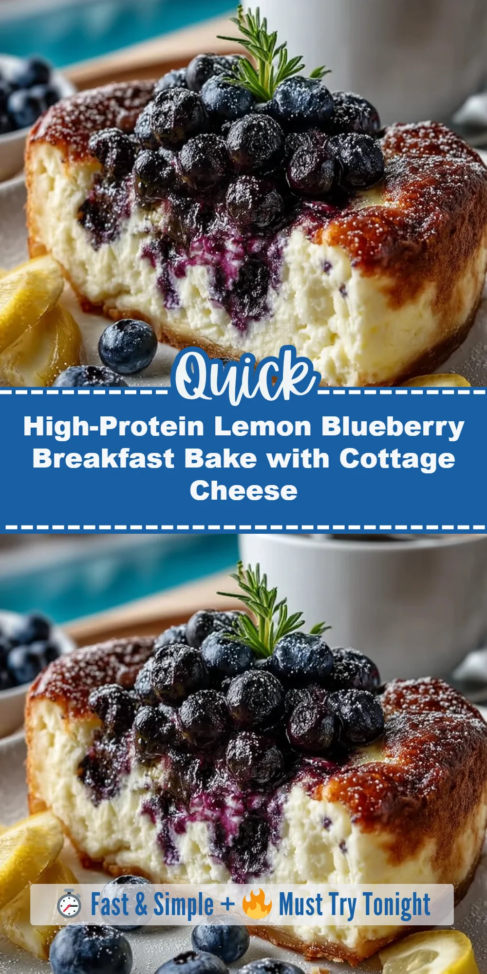 High-Protein Lemon Blueberry Breakfast Bake with Cottage Cheese