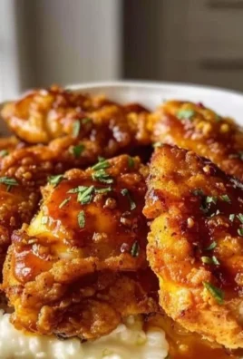 Plate of Hot Honey Chicken garnished with herbs and spices