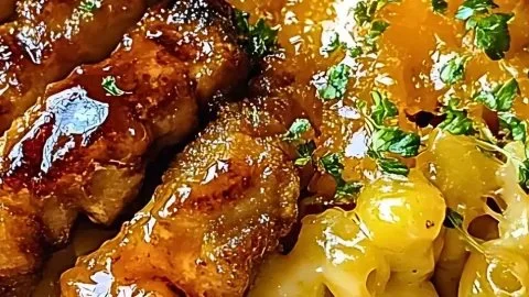 Delicious Hot Honey Chicken served with creamy Mac and Cheese
