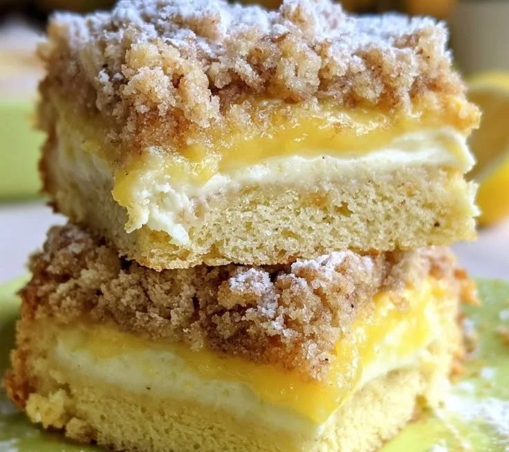 Freshly baked Lemon Coffee Cake with a lemon glaze on a white plate