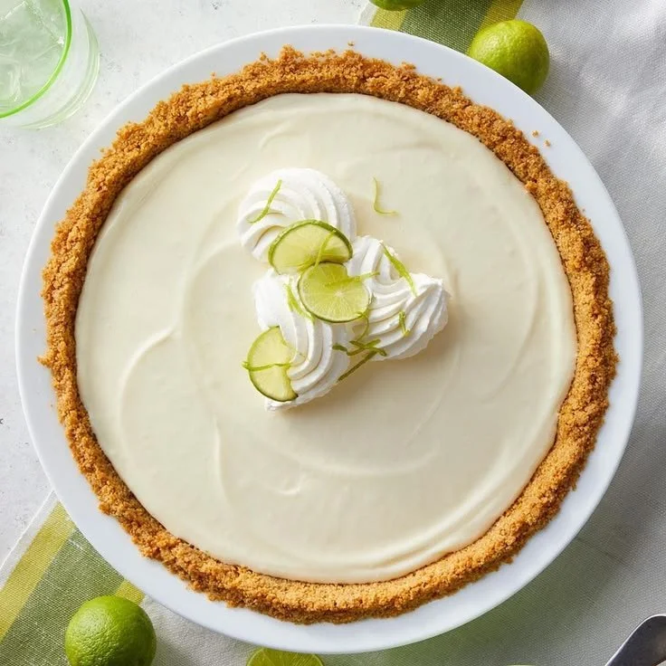 Delicious no-bake key lime pie topped with whipped cream and lime zest