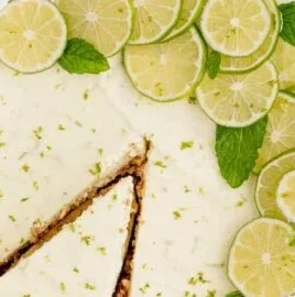 No Bake Key Lime Pie with a crunchy pretzel crust and lime filling