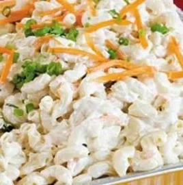 Delicious Ono Hawaiian BBQ macaroni salad in a serving bowl