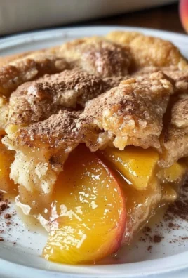 Freshly baked peach cobbler with golden crust and juicy peach filling