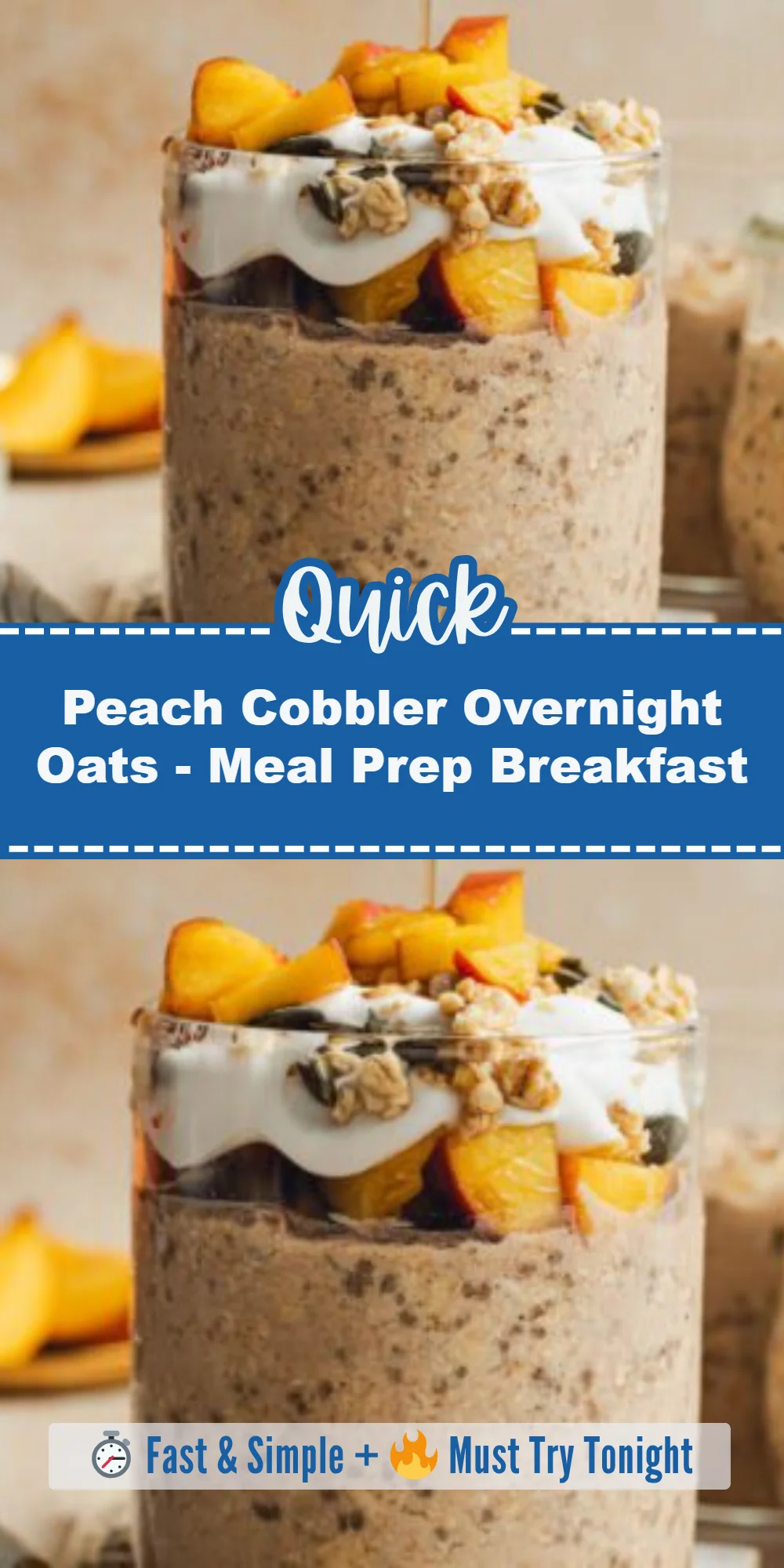 Peach Cobbler Overnight Oats - Meal Prep Breakfast