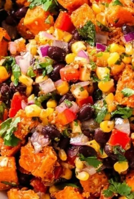 Roasted sweet potato black bean salad with vibrant vegetables