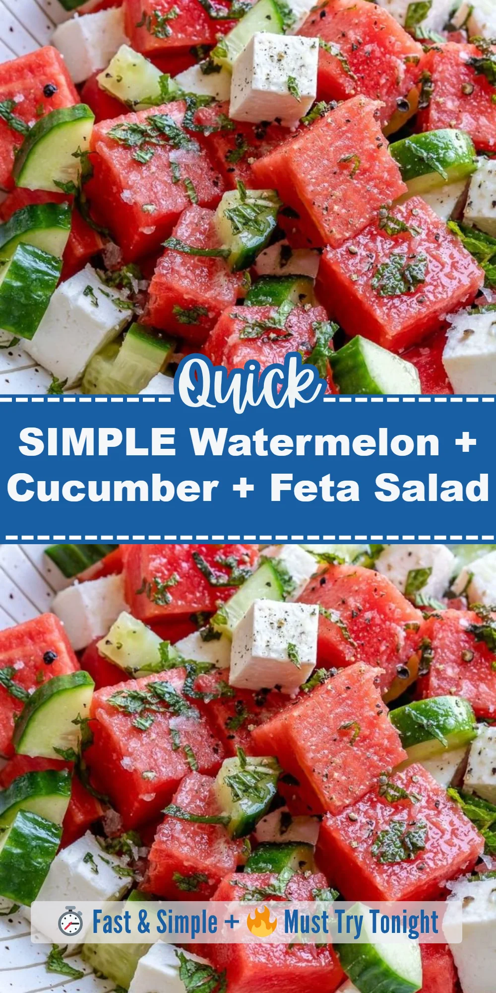 SIMPLE Watermelon + Cucumber + Feta Salad