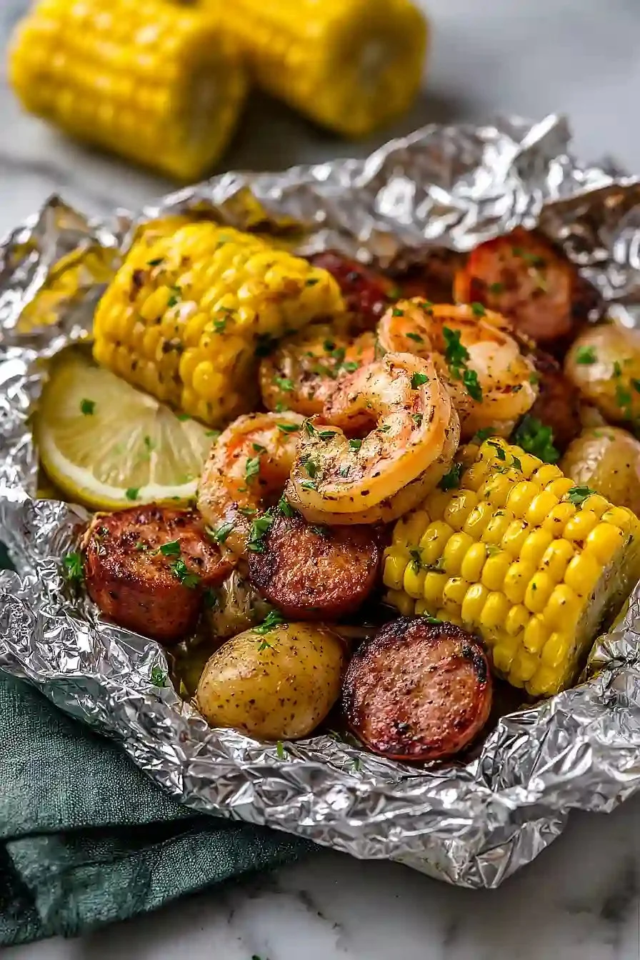 Spicy grilled shrimp in foil ready to serve from Moana's Kitchen