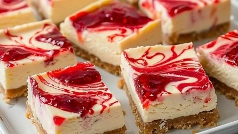 Delicious strawberry cheesecake bars with a crumbly crust and fresh strawberries