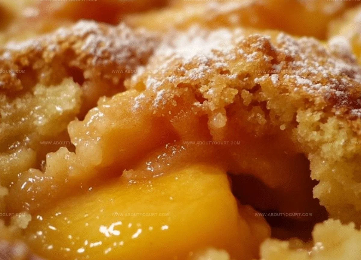 Bowl of delicious homemade super easy peach cobbler topped with ice cream.