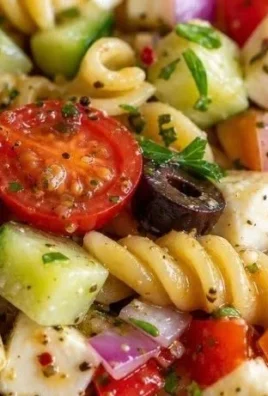 Colorful Italian Pasta Salad with vegetables and tangy vinaigrette dressing