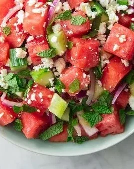 Delicious Watermelon Feta Salad with fresh ingredients