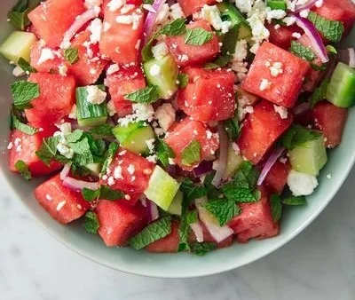 Delicious Watermelon Feta Salad with fresh ingredients